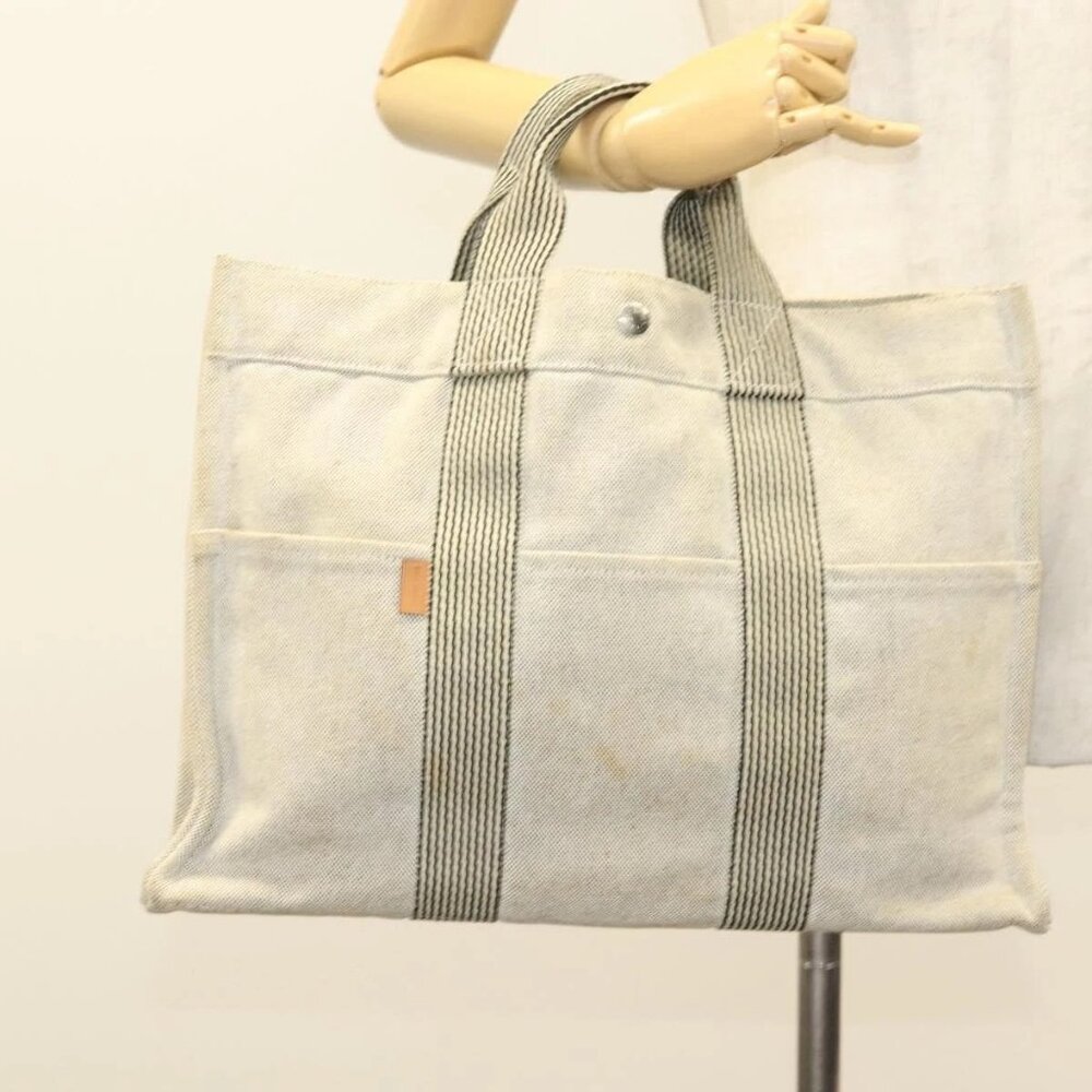 HERMES New Fourre Tout MM Hand Bag Canvas Gray Silver Auth bs27031 - Picture 14 of 16